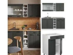 Vicco R-Line Singleküche Anthrazit Landhaus/Weiß 160 cm ohne Arbeitsplatte ohne E-Geräte