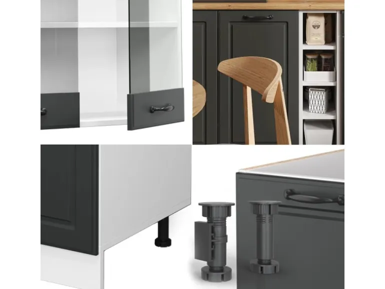 Vicco R-Line Singleküche Anthrazit Landhaus/Weiß 160 cm ohne Arbeitsplatte ohne E-Geräte