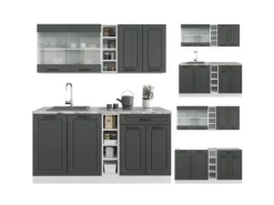 Vicco R-Line Singleküche Anthrazit Landhaus/Weiß 160 cm ohne Arbeitsplatte ohne E-Geräte