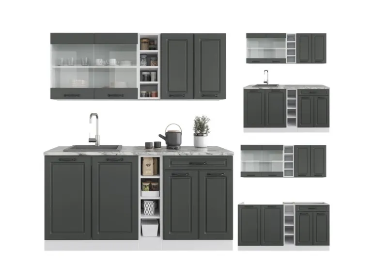 Vicco R-Line Singleküche Anthrazit Landhaus/Weiß 160 cm ohne Arbeitsplatte ohne E-Geräte