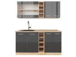 Vicco R-Line Singleküche Anthrazit Hochglanz/Goldkraft Eiche 160 cm ohne Arbeitsplatte ohne E-Geräte