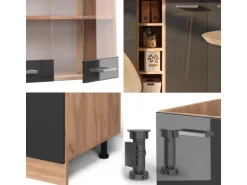 Vicco R-Line Singleküche Anthrazit Hochglanz/Goldkraft Eiche 160 cm ohne Arbeitsplatte ohne E-Geräte