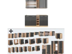 Vicco R-Line Singleküche Anthrazit Hochglanz/Goldkraft Eiche 160 cm ohne Arbeitsplatte ohne E-Geräte