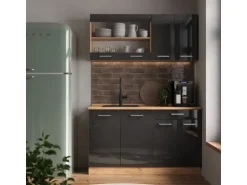 Vicco R-Line Singleküche Anthrazit Hochglanz/Goldkraft Eiche 140 cm ohne Arbeitsplatte ohne E-Geräte