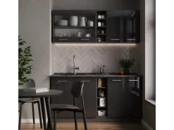 Vicco R-Line Singleküche Anthrazit Hochglanz/Anthrazit 160 cm ohne Arbeitsplatte ohne E-Geräte