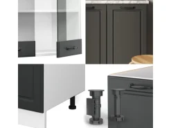 Vicco R-Line Singleküche Anthrazit Landhaus/Weiß 140 cm AP Marmor ohne E-Geräte