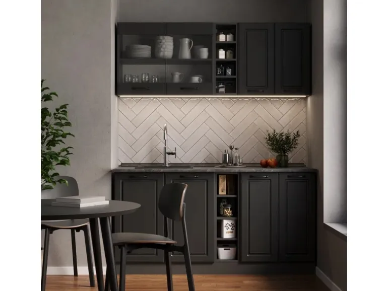 Vicco R-Line Singleküche Anthrazit Landhaus/Anthrazit 160 cm AP Anthrazit ohne E-Geräte