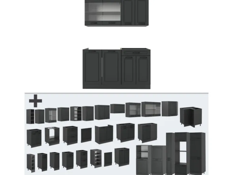 Vicco R-Line Singleküche Anthrazit Landhaus/Anthrazit 140 cm AP Anthrazit ohne E-Geräte