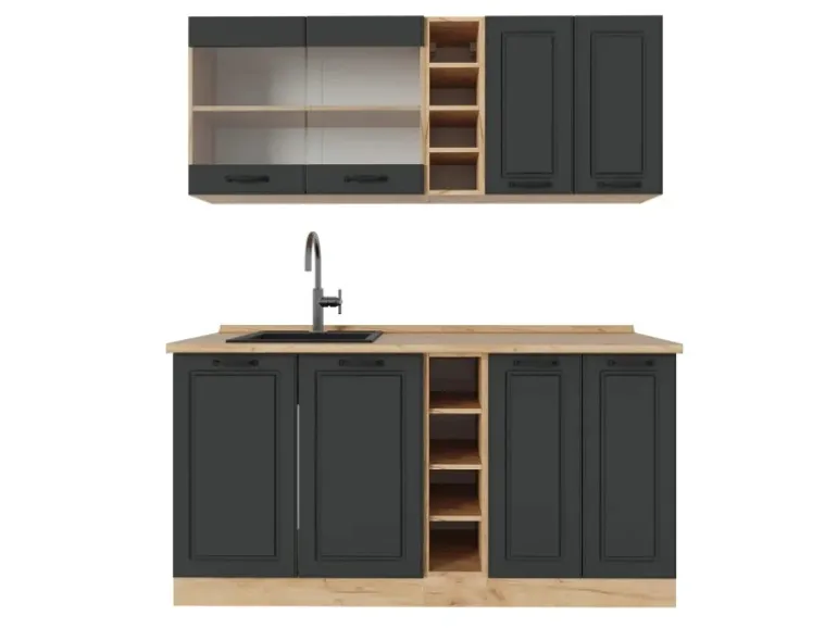 Vicco R-Line Singleküche Anthrazit Landhaus/Goldkraft Eiche 160 cm AP Eiche ohne E-Geräte