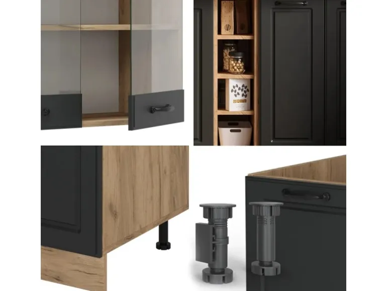 Vicco R-Line Singleküche Anthrazit Landhaus/Goldkraft Eiche 160 cm AP Eiche ohne E-Geräte