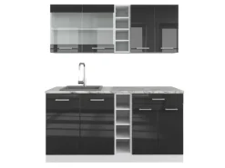 Vicco R-Line Singleküche Anthrazit Hochglanz/Weiß 160 cm AP Marmor ohne E-Geräte