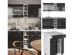 Vicco R-Line Singleküche Anthrazit Hochglanz/Weiß 160 cm AP Marmor ohne E-Geräte