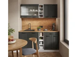 Vicco R-Line Singleküche Anthrazit Landhaus/Weiß 160 cm AP Anthrazit ohne E-Geräte