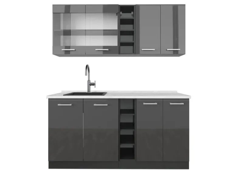 Vicco R-Line Singleküche Anthrazit Hochglanz/Anthrazit 160 cm AP Marmor ohne E-Geräte