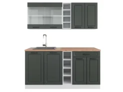 Vicco R-Line Singleküche Anthrazit Landhaus/Weiß 160 cm AP Eiche ohne E-Geräte