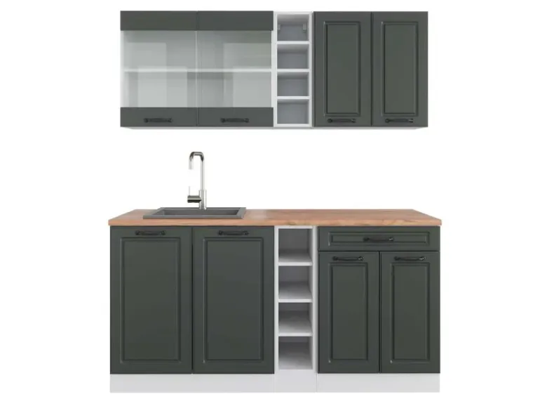 Vicco R-Line Singleküche Anthrazit Landhaus/Weiß 160 cm AP Eiche ohne E-Geräte