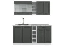 Vicco R-Line Singleküche Anthrazit Landhaus/Weiß 160 cm AP Marmor ohne E-Geräte