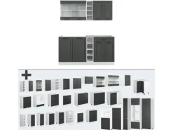 Vicco R-Line Singleküche Anthrazit Landhaus/Weiß 160 cm AP Marmor ohne E-Geräte