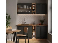 Vicco R-Line Singleküche Anthrazit Landhaus/Goldkraft Eiche 160 cm ohne Arbeitsplatte ohne E-Geräte