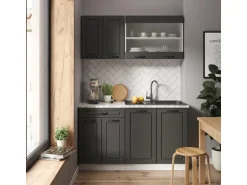 Vicco R-Line Singleküche Anthrazit Landhaus/Weiß 140 cm AP Eiche ohne E-Geräte