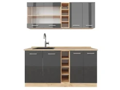 Vicco R-Line Singleküche Anthrazit Hochglanz/Goldkraft Eiche 160 cm AP Eiche ohne E-Geräte