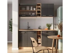 Vicco R-Line Singleküche Anthrazit Hochglanz/Goldkraft Eiche 160 cm AP Eiche ohne E-Geräte