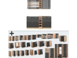 Vicco R-Line Singleküche Anthrazit Hochglanz/Goldkraft Eiche 160 cm AP Eiche ohne E-Geräte