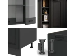 Vicco R-Line Singleküche Anthrazit Landhaus/Anthrazit 160 cm ohne Arbeitsplatte ohne E-Geräte