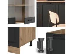 Vicco R-Line Singleküche Anthrazit Landhaus/Goldkraft Eiche 140 cm AP Anthrazit ohne E-Geräte