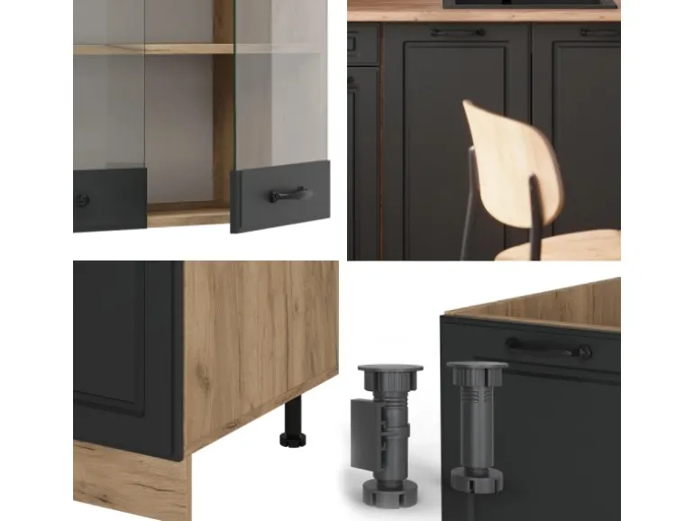 Vicco R-Line Singleküche Anthrazit Landhaus/Goldkraft Eiche 140 cm AP Anthrazit ohne E-Geräte