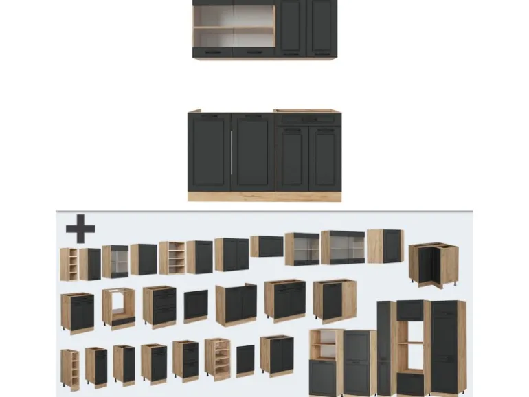 Vicco R-Line Singleküche Anthrazit Landhaus/Goldkraft Eiche 140 cm AP Anthrazit ohne E-Geräte