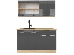 Vicco R-Line Singleküche Anthrazit Hochglanz/Goldkraft Eiche 140 cm AP Eiche ohne E-Geräte