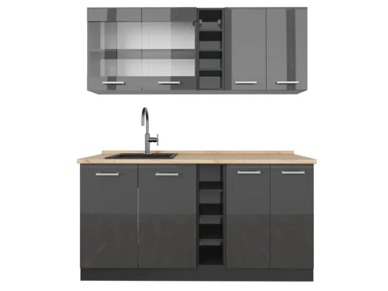 Vicco R-Line Singleküche Anthrazit Hochglanz/Anthrazit 160 cm AP Eiche ohne E-Geräte