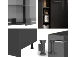 Vicco R-Line Singleküche Anthrazit Hochglanz/Anthrazit 160 cm AP Eiche ohne E-Geräte