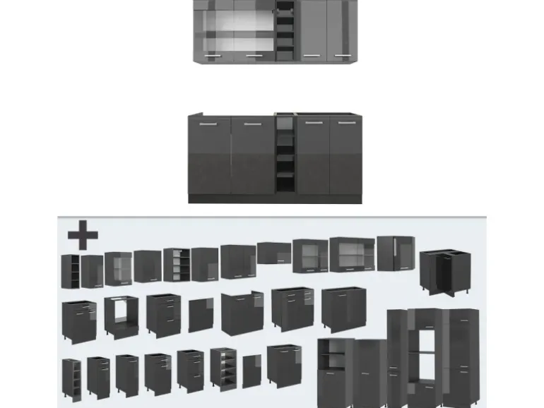 Vicco R-Line Singleküche Anthrazit Hochglanz/Anthrazit 160 cm AP Eiche ohne E-Geräte