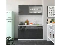 Vicco R-Line Singleküche Anthrazit Hochglanz/Weiß 140 cm AP Anthrazit ohne E-Geräte