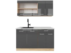 Vicco R-Line Singleküche Anthrazit Hochglanz/Goldkraft Eiche 140 cm AP Marmor ohne E-Geräte