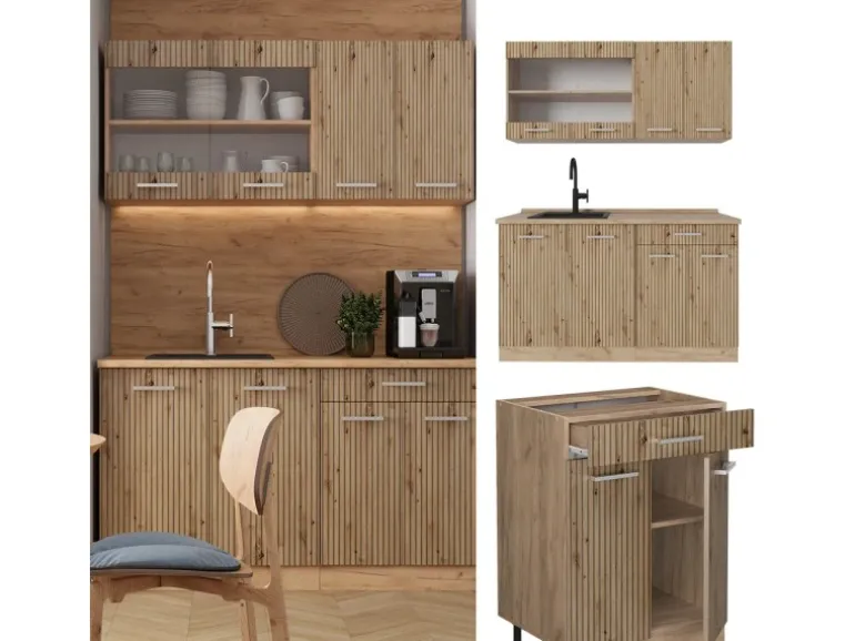 Vicco R-Line Singleküche Artisan-Eiche/Goldkraft Eiche 140 cm AP Eiche ohne E-Geräte