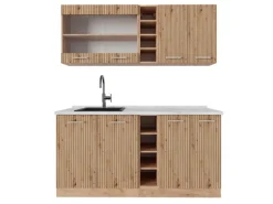 Vicco R-Line Singleküche Artisan-Eiche/Goldkraft Eiche 160 cm AP Marmor ohne E-Geräte