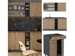 Vicco R-Line Singleküche Artisan Eiche/Anthrazit 160 cm AP Anthrazit ohne E-Geräte