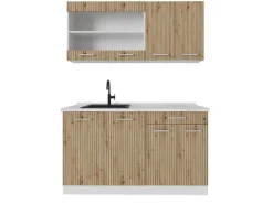 Vicco R-Line Singleküche Artisan Eiche/Weiß 140 cm AP Marmor ohne E-Geräte