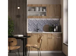 Vicco R-Line Singleküche Artisan Eiche/Weiß 140 cm AP Marmor ohne E-Geräte