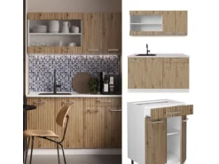 Vicco R-Line Singleküche Artisan Eiche/Weiß 140 cm AP Anthrazit ohne E-Geräte