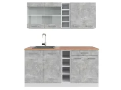 Vicco R-Line Singleküche Beton/Weiß 160 cm AP Eiche ohne E-Geräte