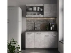 Vicco R-Line Singleküche Beton/Anthrazit 140 cm AP Marmor ohne E-Geräte