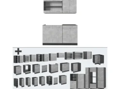 Vicco R-Line Singleküche Beton/Anthrazit 140 cm AP Marmor ohne E-Geräte