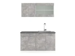 Vicco R-Line Singleküche Beton/Weiß 140 cm AP Anthrazit ohne E-Geräte