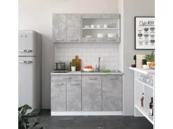 Vicco R-Line Singleküche Beton/Weiß 140 cm AP Anthrazit ohne E-Geräte