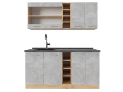 Vicco R-Line Singleküche Beton/Goldkraft Eiche 160 cm AP Anthrazit ohne E-Geräte