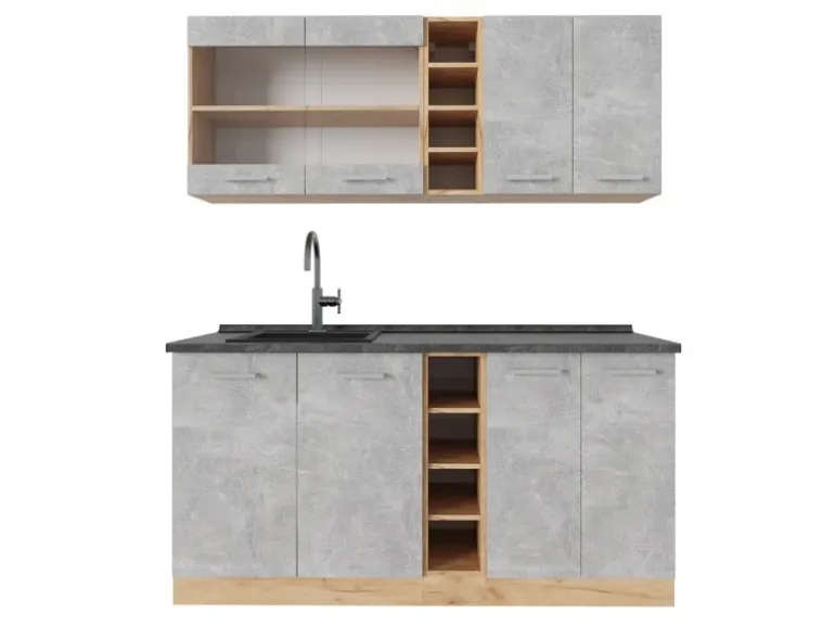 Vicco R-Line Singleküche Beton/Goldkraft Eiche 160 cm AP Anthrazit ohne E-Geräte